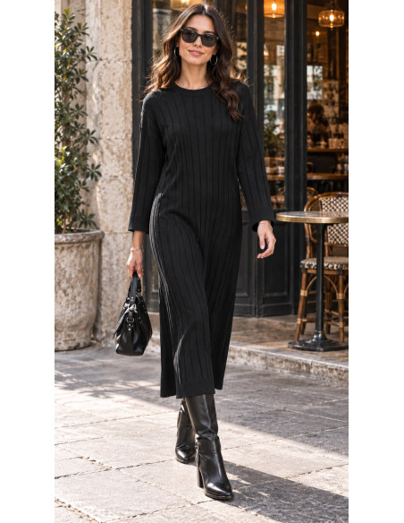 Vestido Largo crudo de Punto con Textura Única
