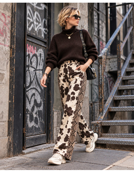 Pantalón Balloon Denim Combinado Animal Print