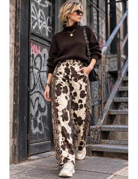 Pantalón Balloon Denim Combinado Animal Print