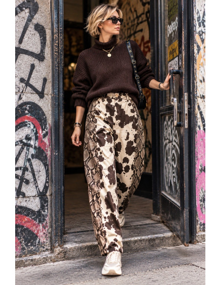 Pantalón Balloon Denim Combinado Animal Print