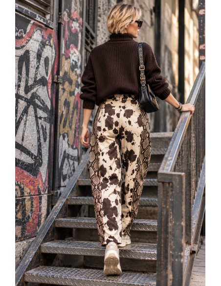 Pantalón Balloon Denim Combinado Animal Print