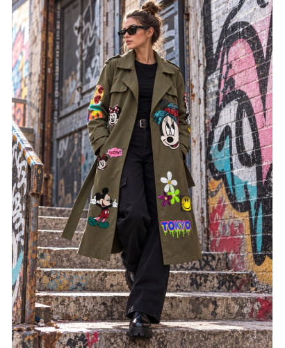 Gabardina verde de Antelina con Parches de Lentejuelas...
