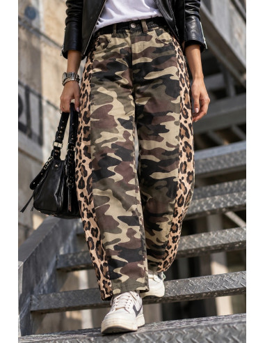 Pantalón Balloon Denim Combinado print y camuflaje