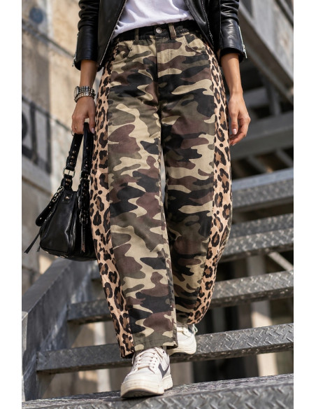 Pantalón Balloon Denim Combinado print y camuflaje
