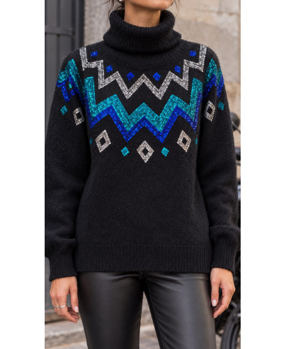 🌟 Suéter Cuello Alto en negro con Cenefas de Lentejuelas... 2