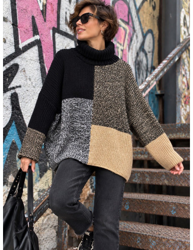 🌟 Suéter Cuello Alto Estampado Geométrico en...