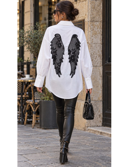 Camisa Blanca con Alas de Encaje